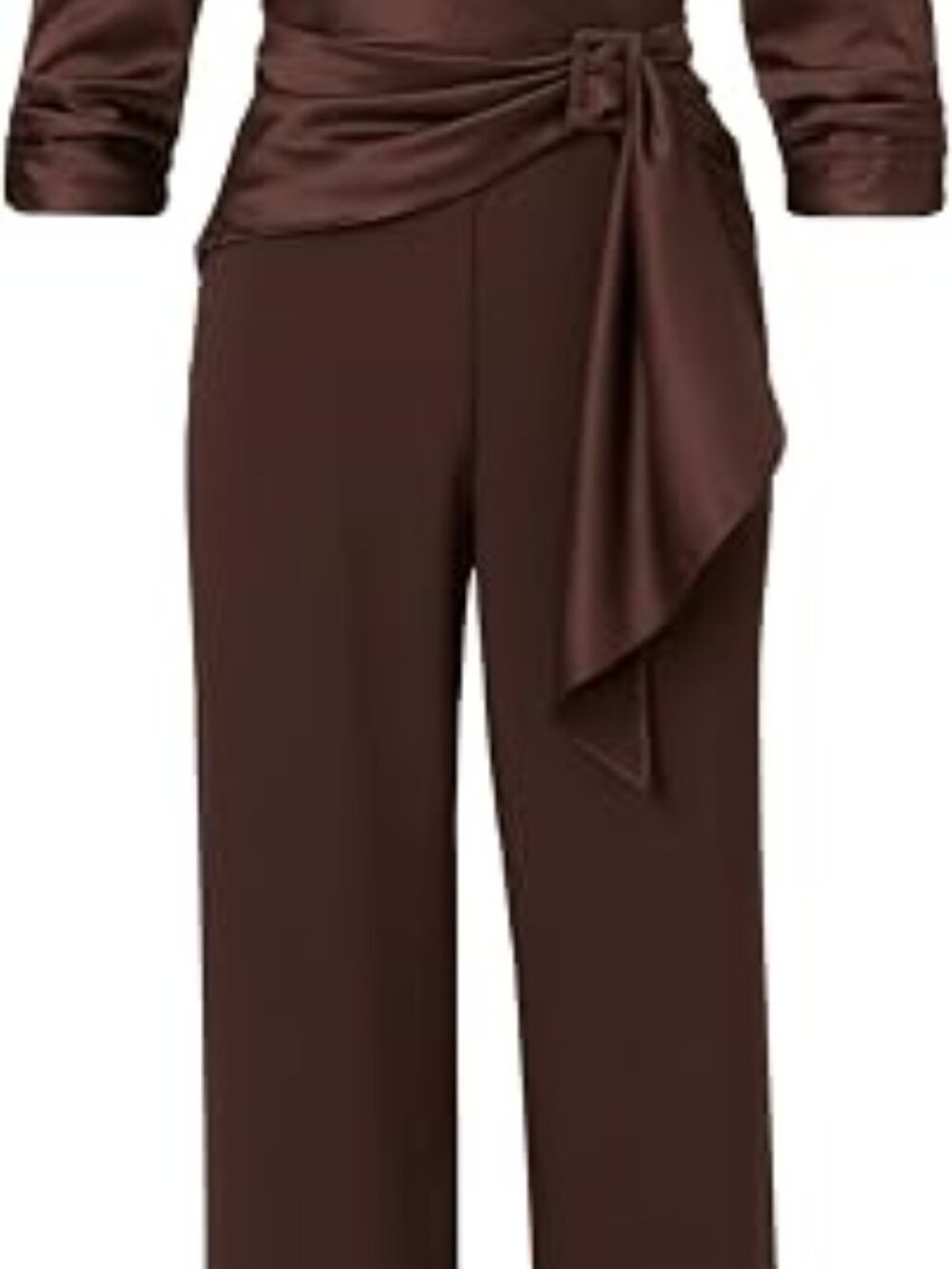 Adrianna Papell BROWN jumsuit Stretch Crepe Surplice V-Neck 3/4 Sleeve size 6